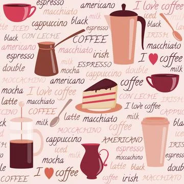 Seamless pattern with coffee related elements Illustrazione stock