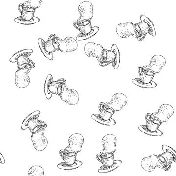 Seamless pattern coffee saucer sketch hand drawn Stock Illustration