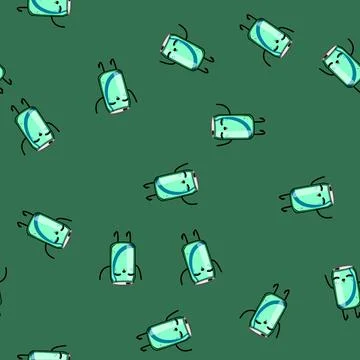 Seamless pattern coffee soda can character cartoon vector Stock Illustration