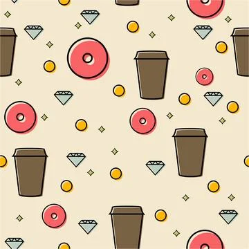 Seamless pattern with coffee, sweets, and other elements. A coffee to go イラスト素材