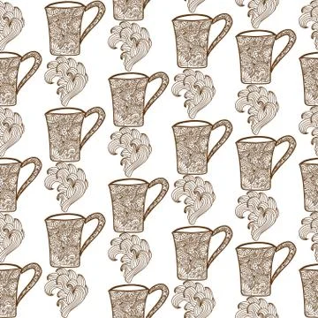 Seamless pattern with coffee, tea cups. scrapbooking, print, cards, invitations Stock Illustration
