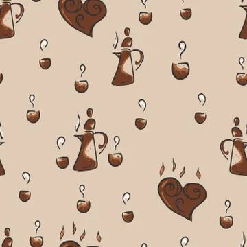 Seamless pattern on the coffee theme. Coffee theme background. Stock Illustration
