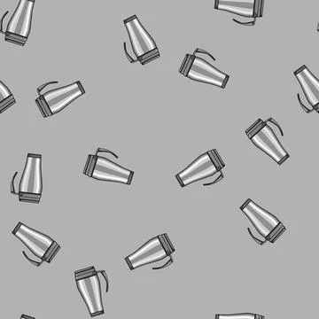 Seamless pattern coffee thermos cup cartoon vector Stock Illustration