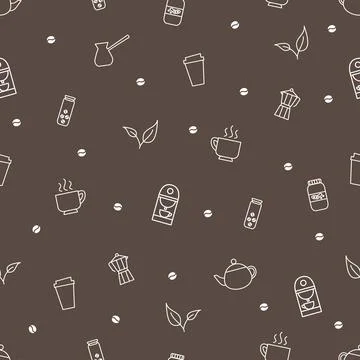 Seamless pattern of coffee, vector background. Stock Illustration
