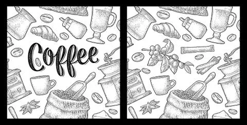 Seamless pattern coffee. Vector vintage monochrome engraving Stock Illustration