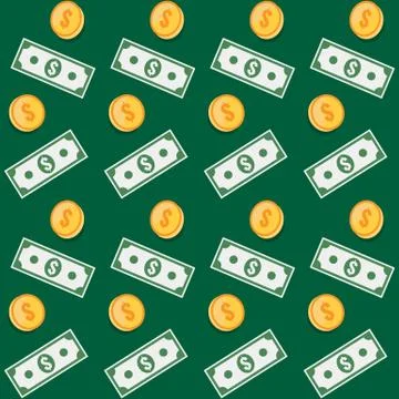 Seamless pattern. Coin and paper money symbols. Vector Illustration Illustrazione stock