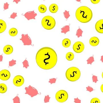 Seamless pattern of coins and piggy banks. Stock Illustration