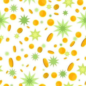 Seamless Pattern with Coins and Star Splashes 스톡 일러스트