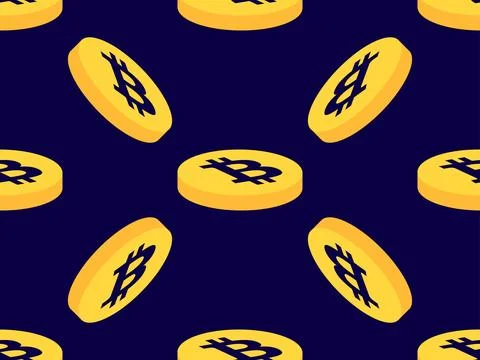 Seamless pattern with coins with Bitcoin symbol. 3D bitcoin coin in gold co.. Stock Illustration