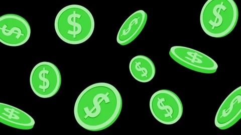 Seamless pattern of coins with dollar signs falling on a black background a.. Stock Footage 333924594
