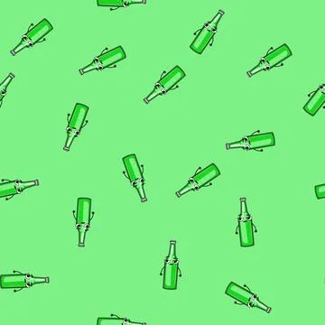 Seamless pattern cola soda bottle character cartoon vector Stock Illustration