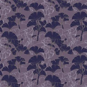 Seamless pattern, collage arrangement of hand drawn ginko leaves Stock Illustration