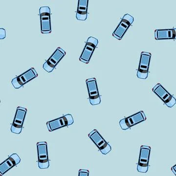 Seamless pattern collectible car top view cartoon vector Stock Illustration