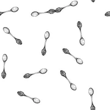 Seamless pattern collectible spoon engraved silver sketch hand drawn Stock Illustration