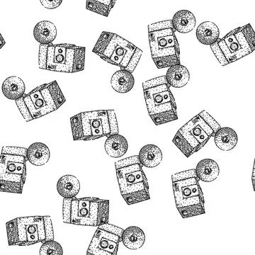 Seamless pattern collectible vintage camera sketch hand drawn Stock Illustration