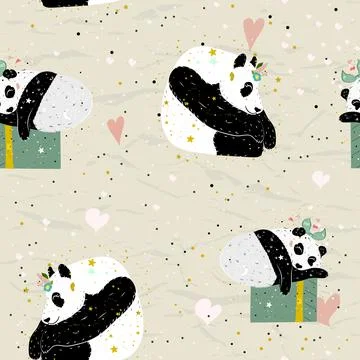 Seamless pattern from collection with cute panda poster. Good for wallpaper and Stock Illustration