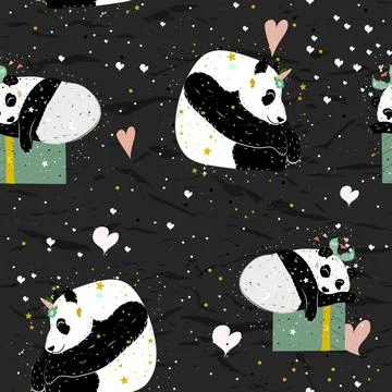 Seamless pattern from collection with cute panda poster. Good for wallpaper and Stock Illustration