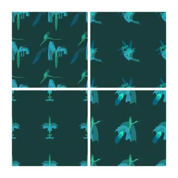 Seamless pattern collection four green abstract compositions Stock Illustration
