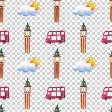 Seamless pattern. Collection of hand-painted watercolor elements Stock Illustration