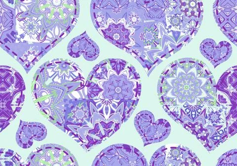 Seamless pattern with collection hearts in vintage patchwork style Illustrazione stock