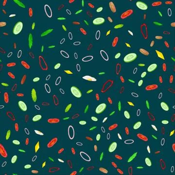Seamless Pattern Collection mix of fresh sliced vegetable, organic healthy food Stock Illustration