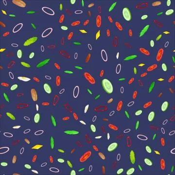Seamless Pattern Collection mix of fresh sliced vegetable, organic healthy food Stock Illustration