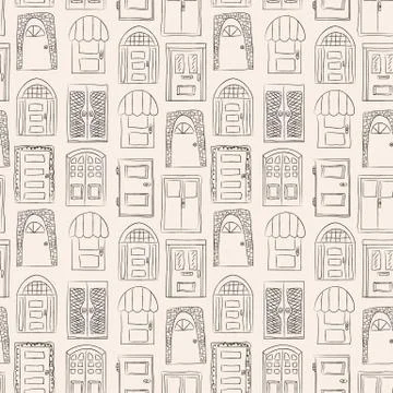 Seamless pattern. Collection of old door icon, isolated illustration vector. Stock Illustration