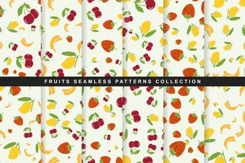 Seamless pattern collection with various fruits isolated on white background 库存插图