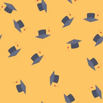 Seamless pattern college graduation hat cartoon vector Stock Illustration