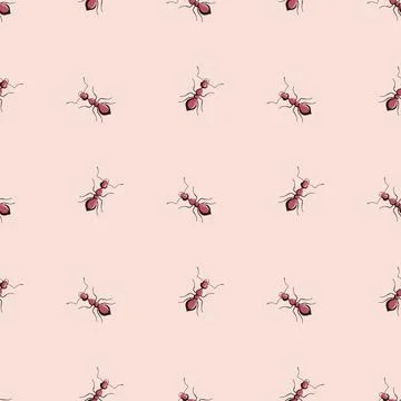 Seamless pattern colony ants on light pink background. Vector insects templat Illustration