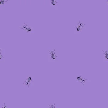 Seamless pattern colony ants on purple background. Vector insects template in Stock Illustration