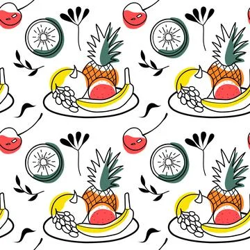 Seamless pattern color and contour drawings of of summer sweets Stock Illustration