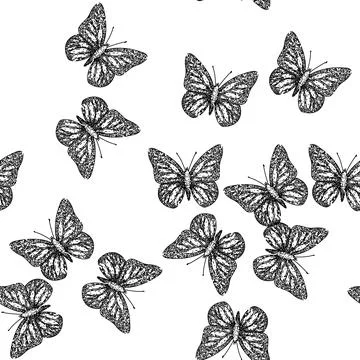 Seamless pattern color butterfly sketch hand drawn 스톡 일러스트