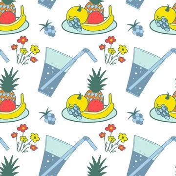 Seamless pattern color drawings of summer sweets Stock Illustration