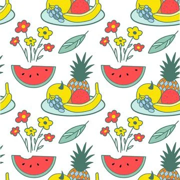 Seamless pattern color drawings of summer sweets Stock Illustration
