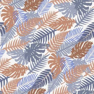 Seamless pattern color flat tropical leaves, fern Stock Illustration