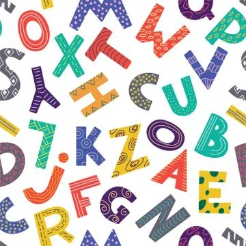 Seamless pattern with color letters. Kid alphabet. Can be used on packaging p Stock Illustration