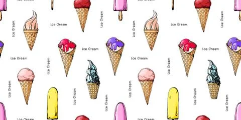 Seamless pattern with color sketch of ice cream. 스톡 일러스트