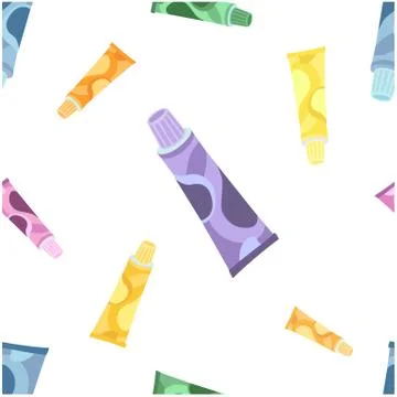 Seamless pattern color tubes flat lay Stock Illustration