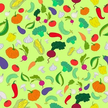 Seamless pattern color vegetables background Stock Illustration