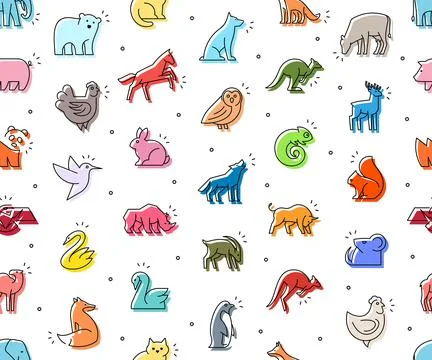 Seamless pattern of colored Animals icons Stock Illustration