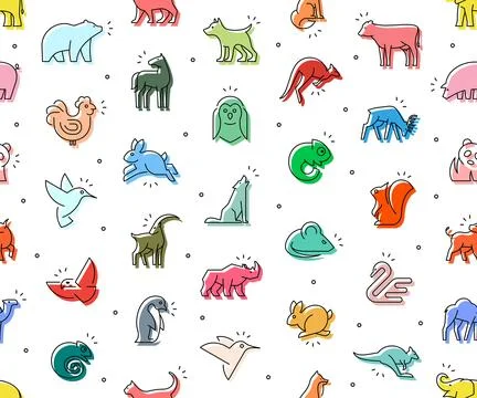 Seamless pattern of colored Animals icons Stock Illustration