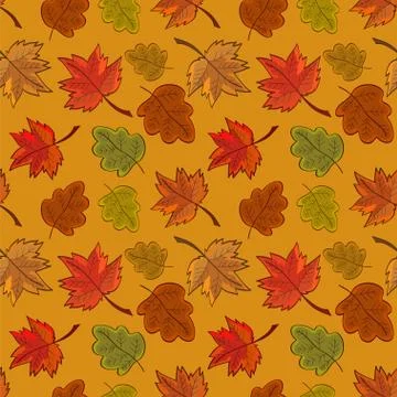 Seamless pattern with colored autumn leaves Stock Illustration