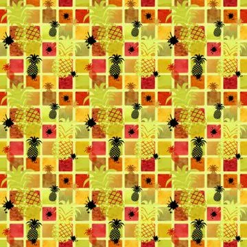 Seamless pattern on a colored background with pineapples Stock Illustration
