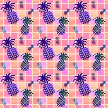 Seamless pattern on a colored background with pineapples Stock Illustration