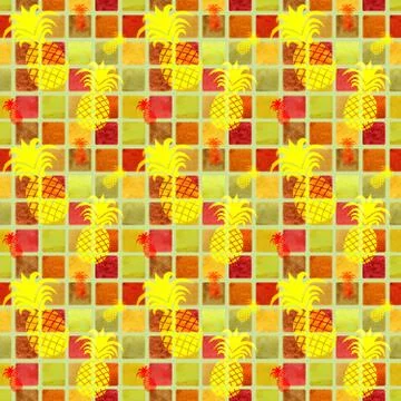 Seamless pattern on a colored background with pineapples Stock Illustration