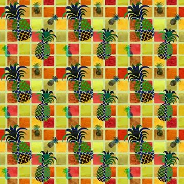 Seamless pattern on a colored background with pineapples Stock Illustration