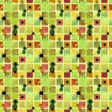 Seamless pattern on a colored background with pineapples Stock Illustration