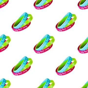 Seamless pattern with colored bangles isolated on white. Stock Illustration