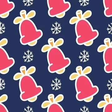 Seamless pattern of colored bells with a white outline on a blue background Illustrazione stock